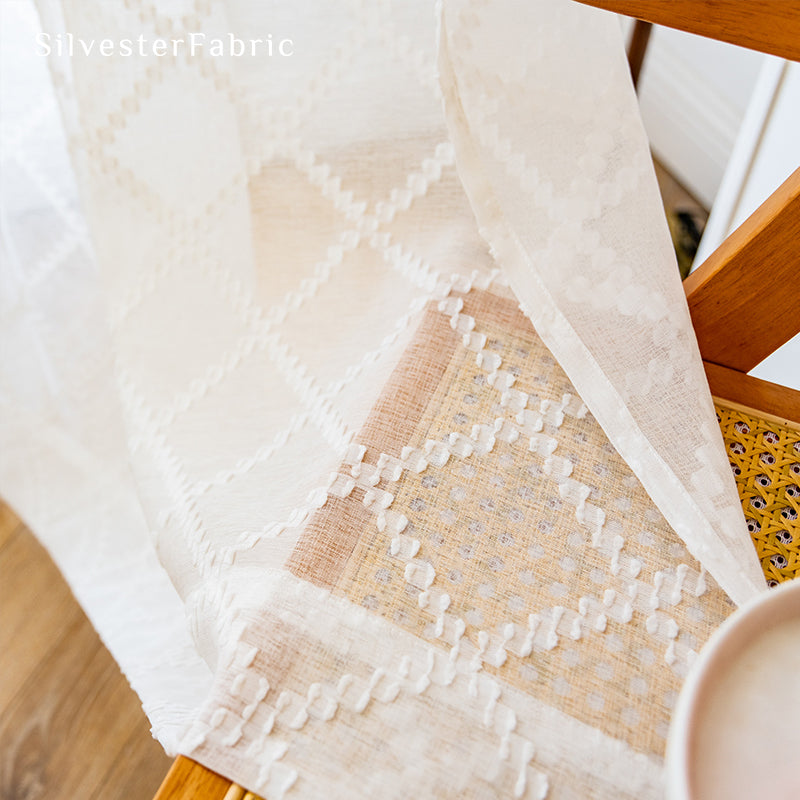 White Curtains丨Semi Sheer Curtains丨Geometric Curtains