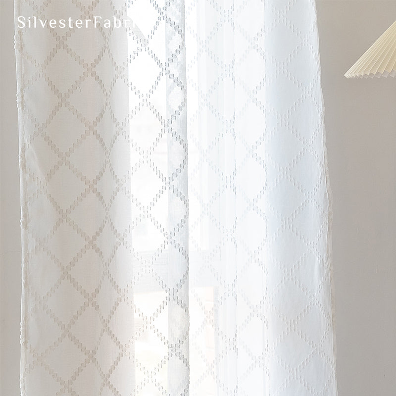 White Curtains丨Semi Sheer Curtains丨Geometric Curtains