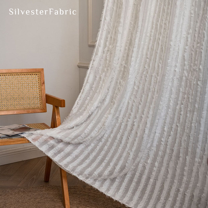 white farmhouse striped curtain panel