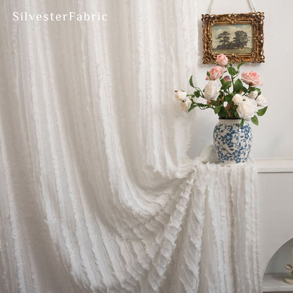 white farmhouse striped curtain fabric close-up