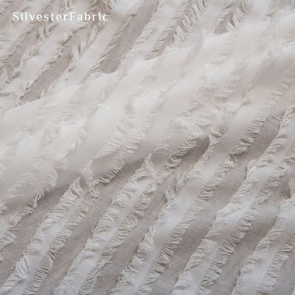 white farmhouse striped curtain drape and fold detail