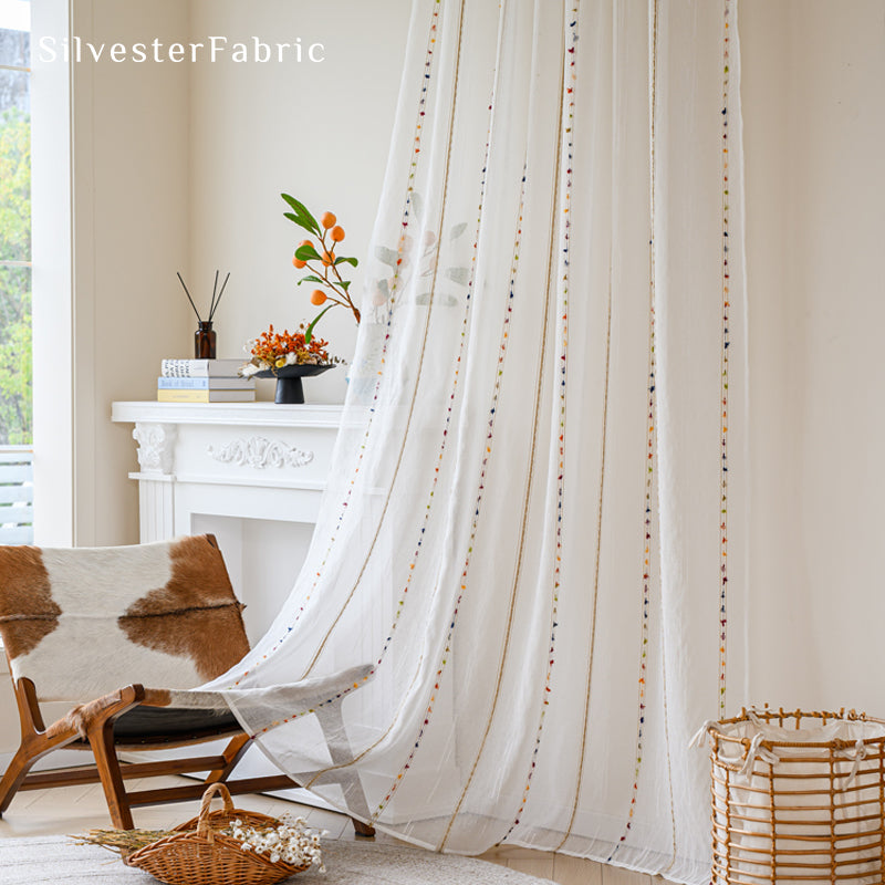 Close‑up of White French Stripe Sheer Curtain corner