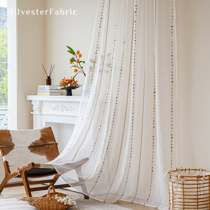 Close‑up of White French Stripe Sheer Curtain corner