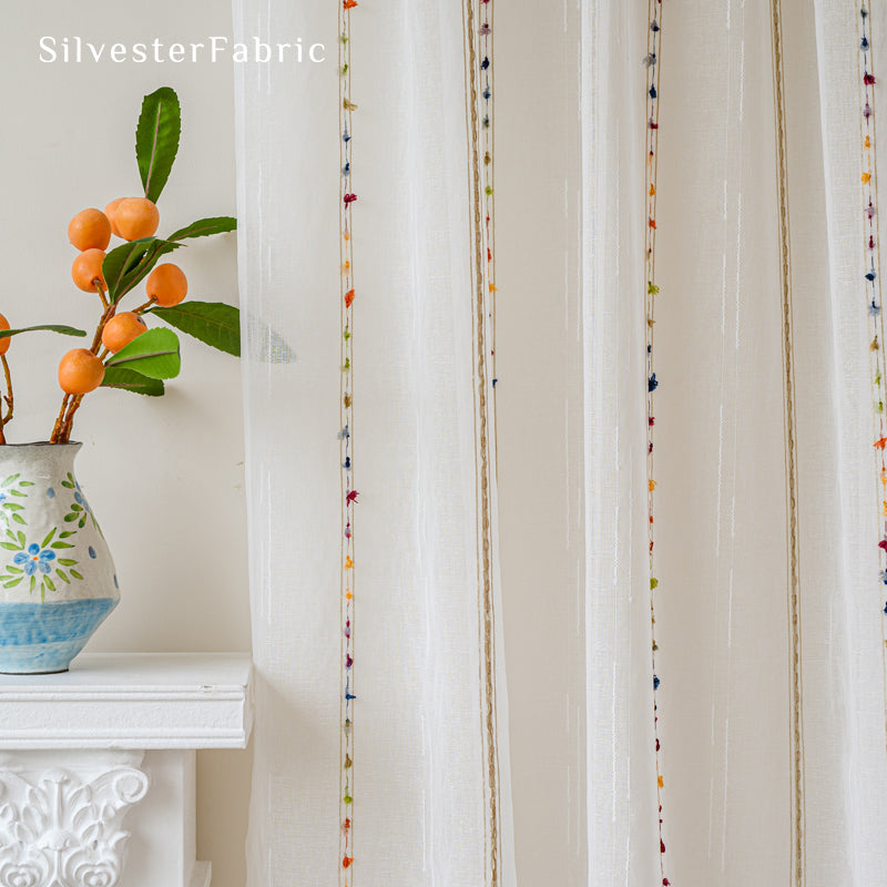 Close‑up of White French Stripe Sheer Curtain