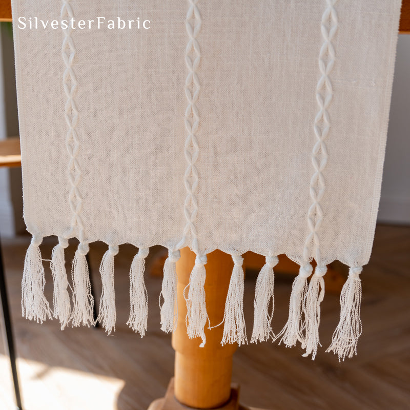 white table runner edge stitching detail