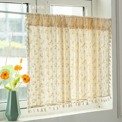 Close‑up of Yellow Floral Cafe Curtain corner