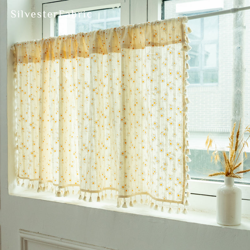 Close‑up of  Floral Cafe Curtain corner