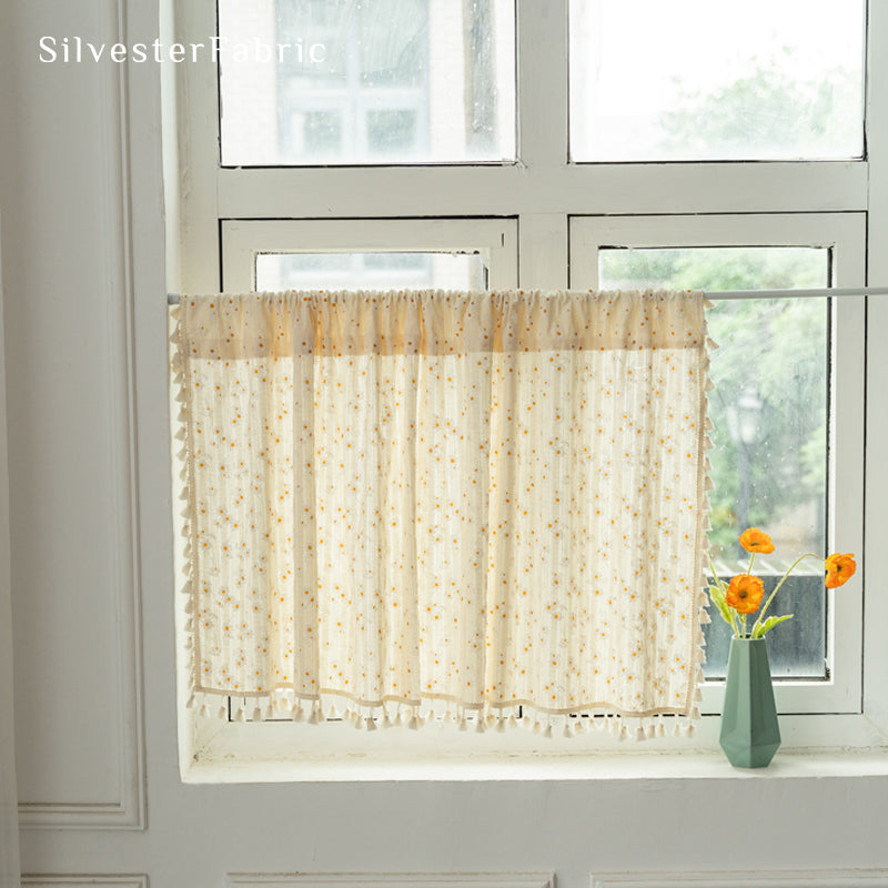 Close‑up of French Yellow Floral Cafe Curtain corner