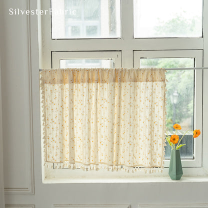Close‑up of French Yellow Floral Cafe Curtain corner