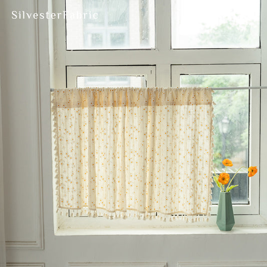 Close‑up of French Yellow Floral Cafe Curtain corner