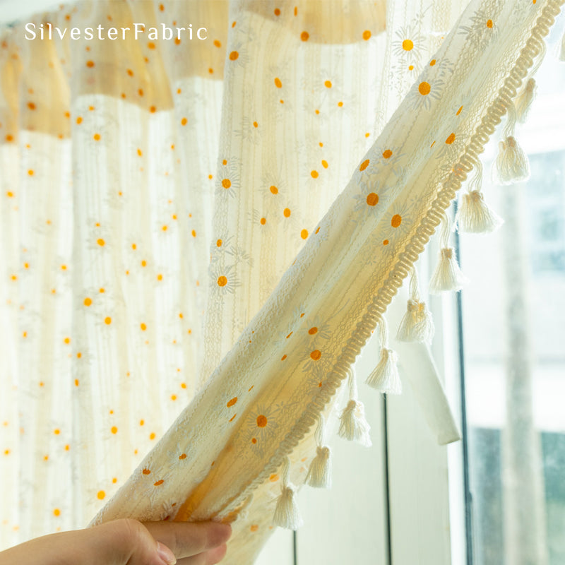 Close‑up of French Yellow Floral Cafe Curtain