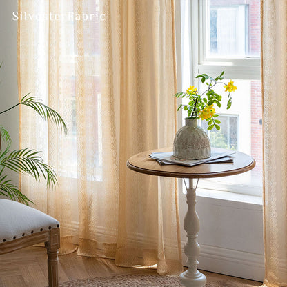 Yellow Lace Sheer Curtains丨Living Room Sheer Curtains