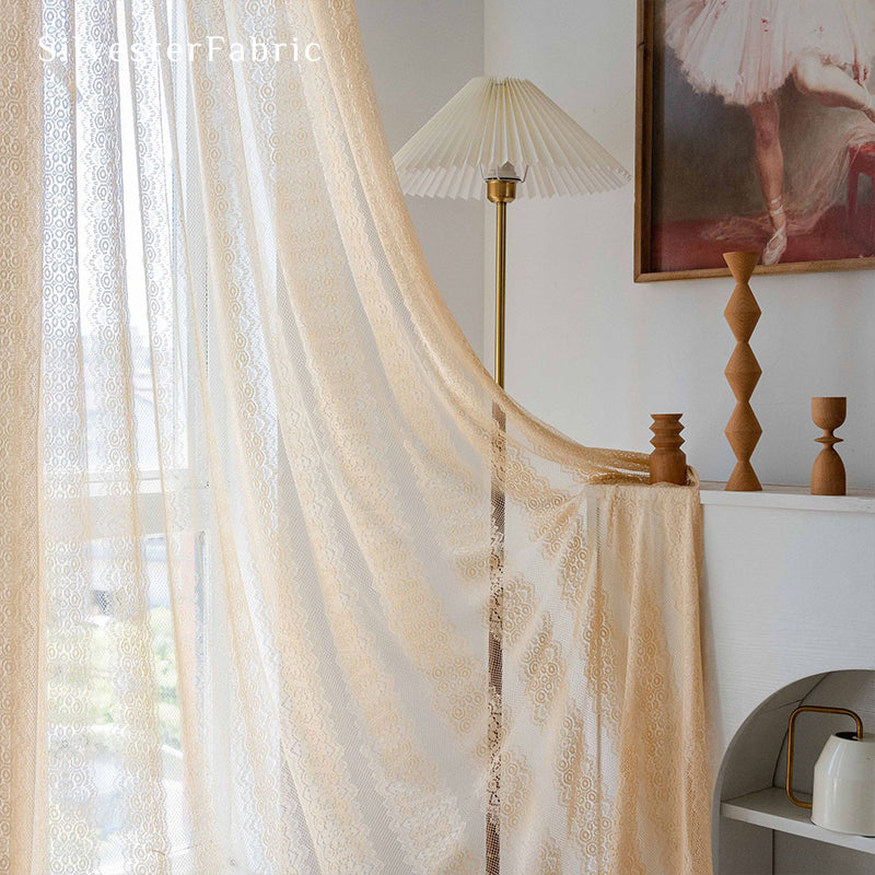 Yellow Lace Sheer Curtains丨Living Room Sheer Curtains