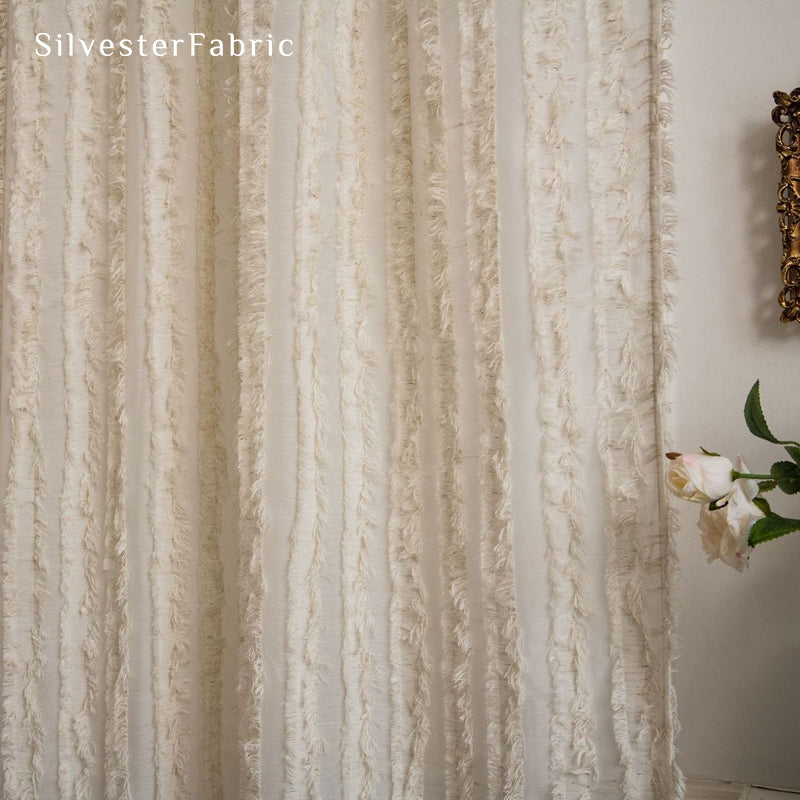 yellow farmhouse striped curtain fabric close-up