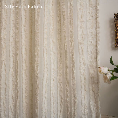 yellow farmhouse striped curtain fabric close-up