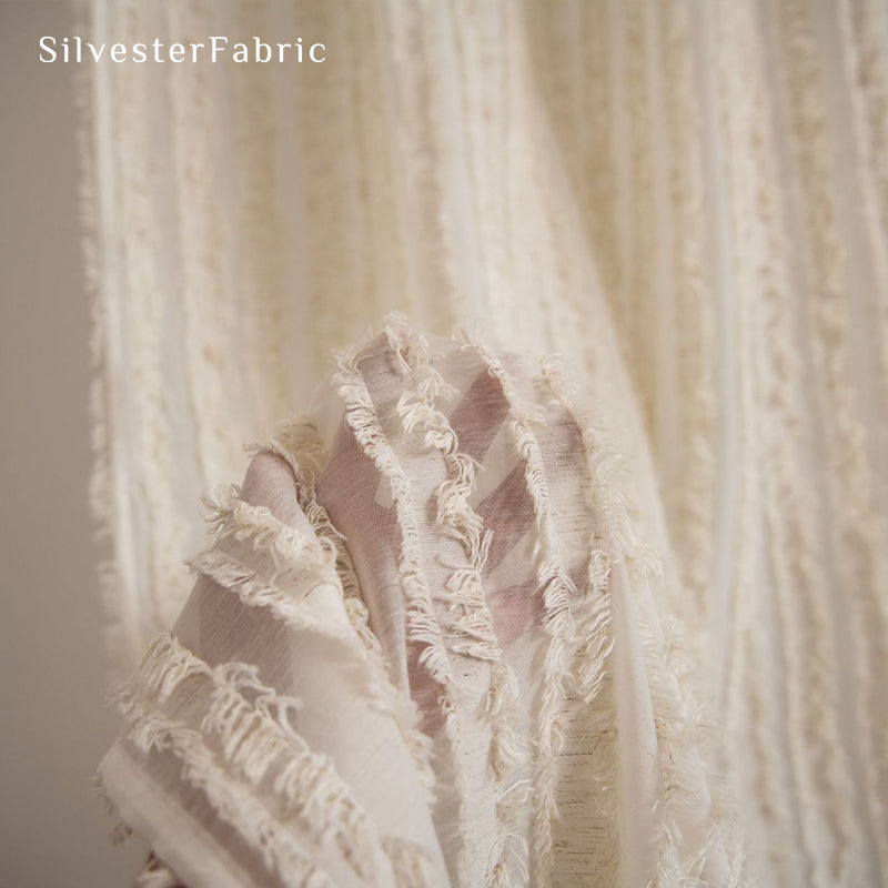 yellow farmhouse striped curtain drape and fold detail