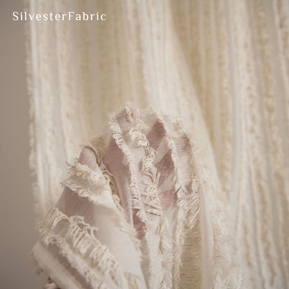 yellow farmhouse striped curtain drape and fold detail
