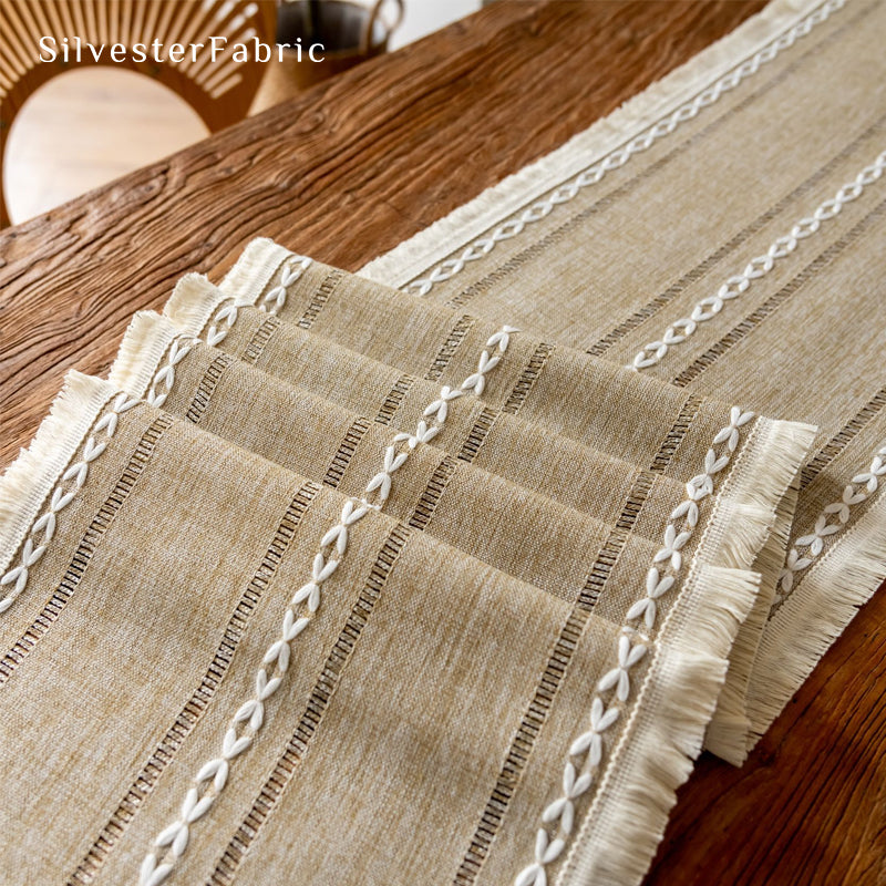 Yellow fall table runner texture and weave detail