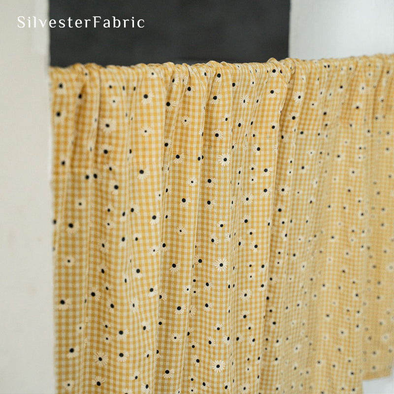 Close‑up of Yellow Plaid Cafe Curtain corner