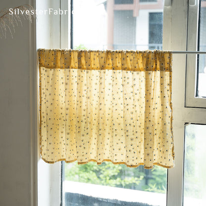 Close‑up of French Yellow Plaid Cafe Curtain corner