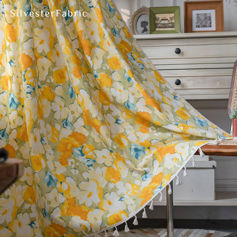 Yellow Floral Linen Curtains丨Make the Bedroom Cozy