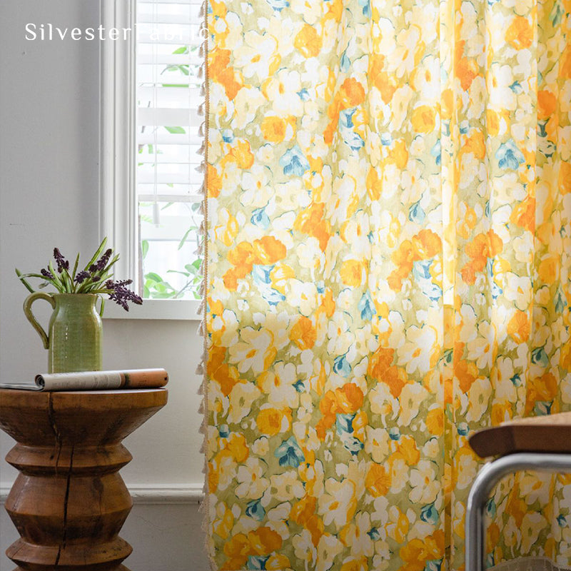 Yellow Floral Linen Curtains丨Make the Bedroom Cozy