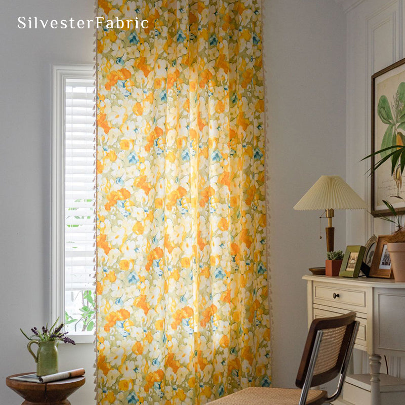 Yellow Floral Linen Curtains丨Make the Bedroom Cozy