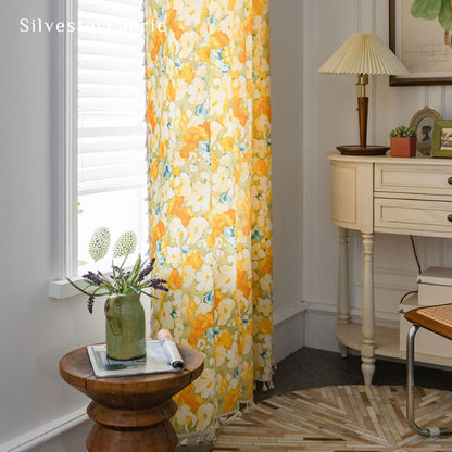 Yellow Floral Linen Curtains丨Make the Bedroom Cozy