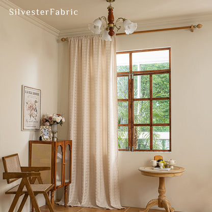 beige jacquard farmhouse curtain panel