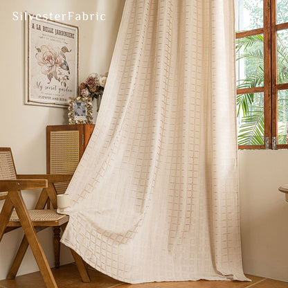 beige jacquard farmhouse curtain fabric texture