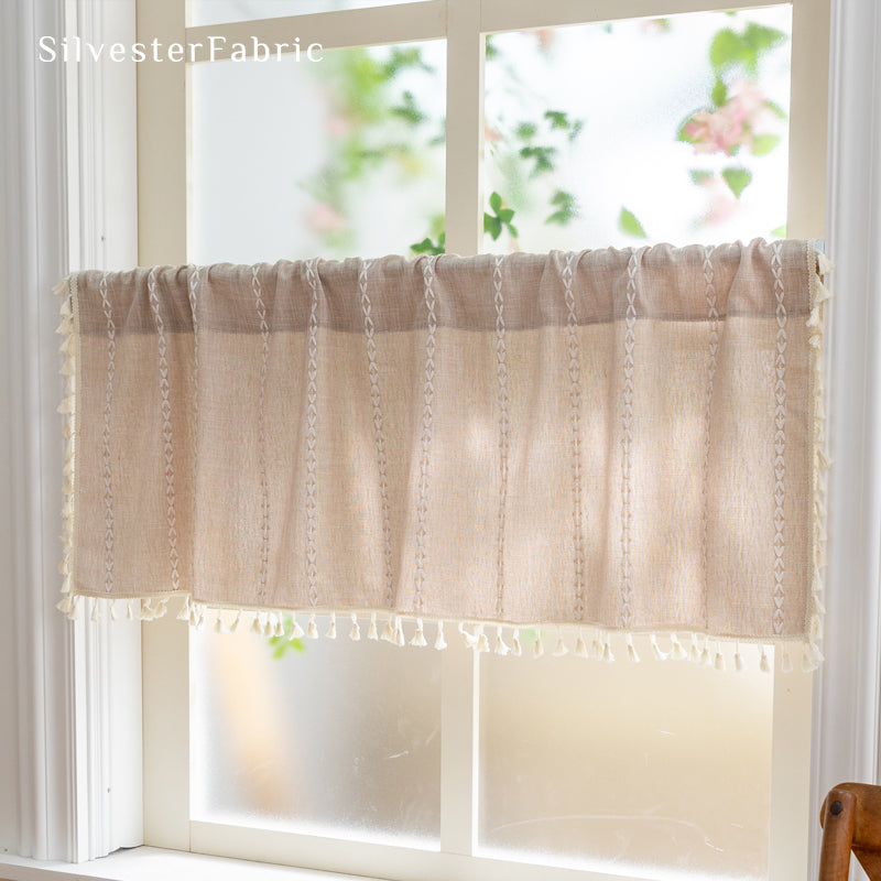 Close‑up of Beige Kitchen French Cafe Curtain corner