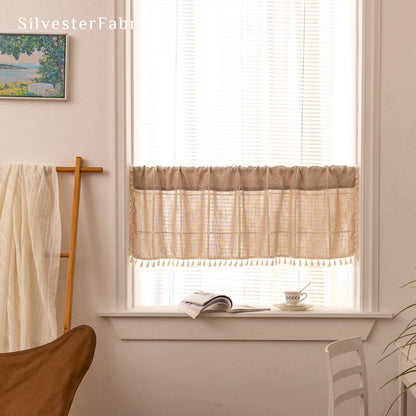 Close‑up of Beige Plaid Farmhouse Cafe Curtain