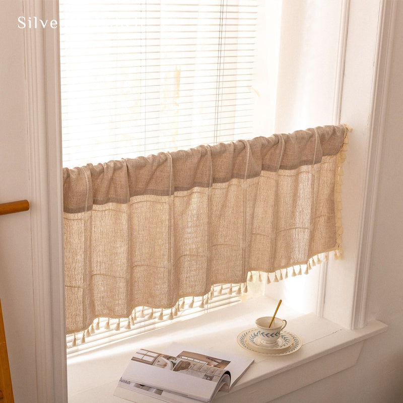 Close‑up of Beige Farmhouse Cafe Curtain corner