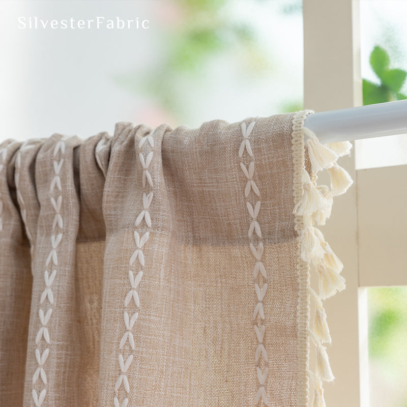 Close‑up of  Beige Kitchen French Cafe Curtain