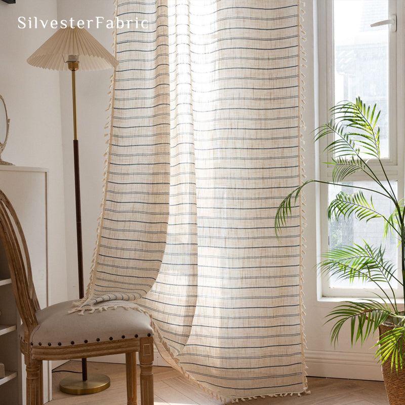 Close‑up of Beige Horizontal Striped Curtain