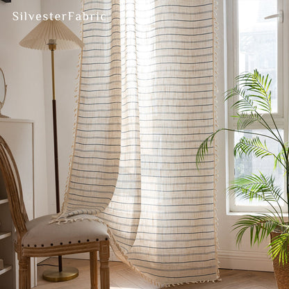Close‑up of Beige Horizontal Striped Curtain
