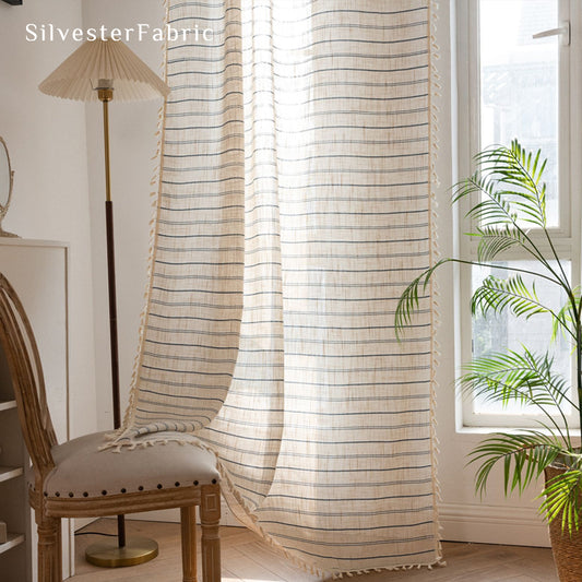 Close‑up of Beige Horizontal Striped Curtain