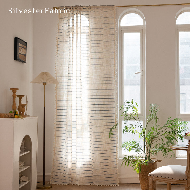 Close‑up of Beige Horizontal Striped Curtain corner