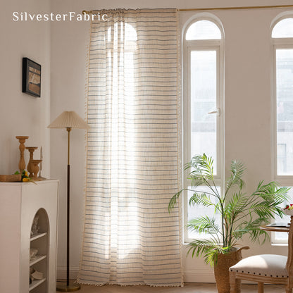 Close‑up of Beige Horizontal Striped Curtain corner