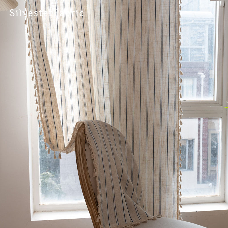 Close‑up of vertical striped curtain corner