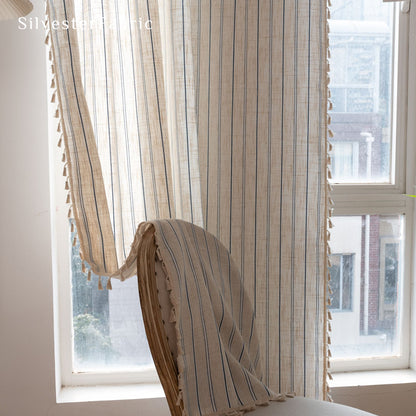 Close‑up of vertical striped curtain corner