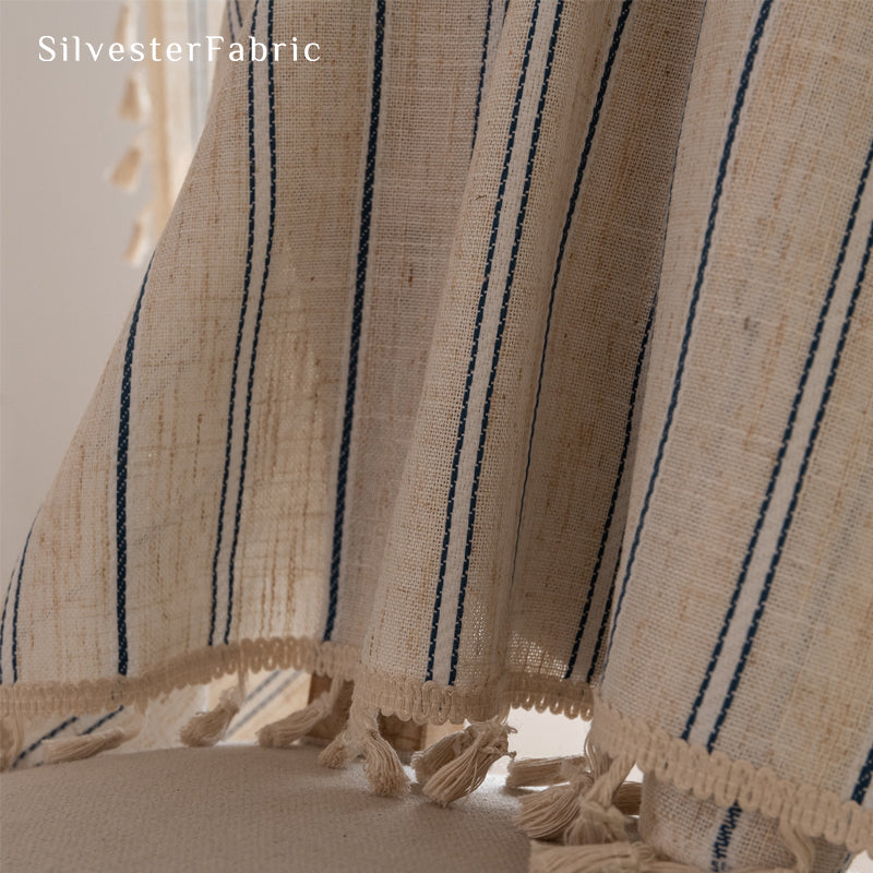 Close‑up of Beige vertical striped curtain