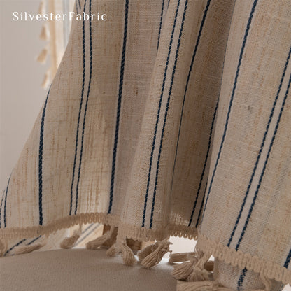 Close‑up of Beige vertical striped curtain