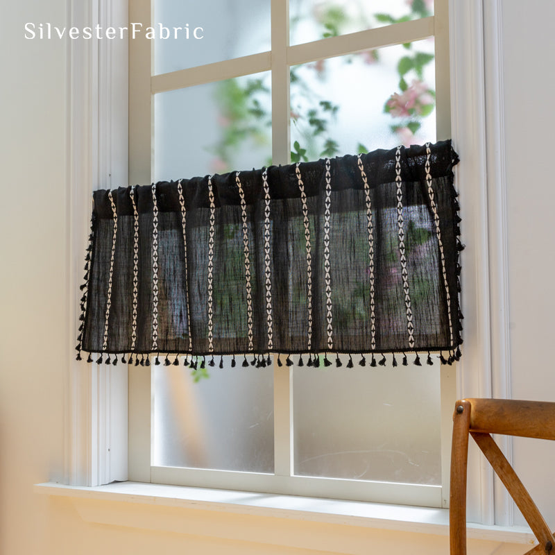 Close‑up of Black French Cafe Curtain corner