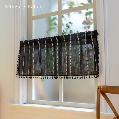 Close‑up of Black French Cafe Curtain corner