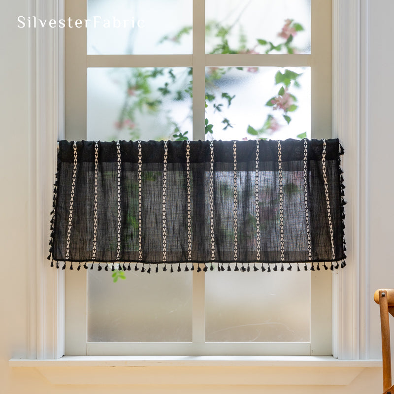 Close‑up of Black Kitchen French Cafe Curtain corner