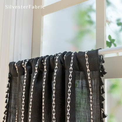 Close‑up of Black Kitchen Cafe Curtain corner