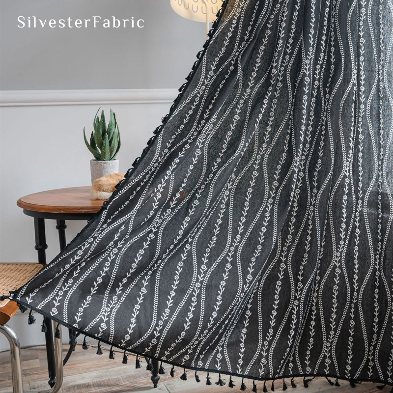 Close‑up of Black Floral Stripes Curtain 