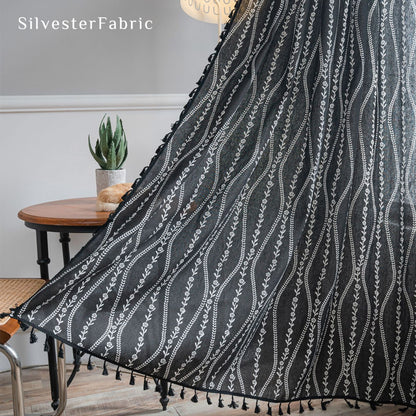 Close‑up of Black Floral Stripes Curtain 