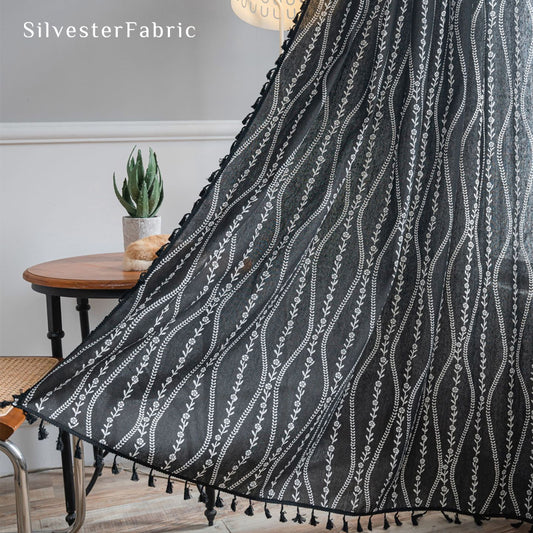 Close‑up of Black Floral Stripes Curtain 